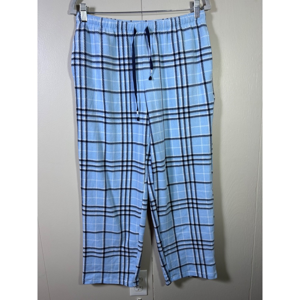 Cuddl Duds Blue Plaid Fleece Pajama Pants Petite Medium PJ Bottoms Lounge Cozy